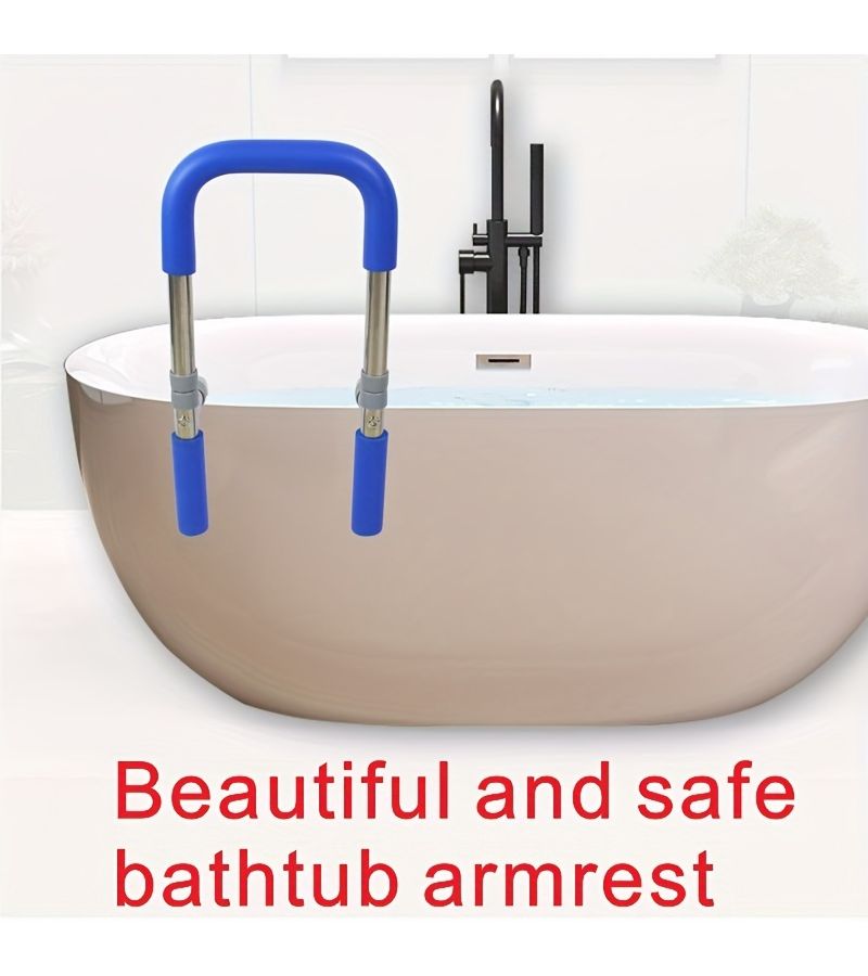 Stainless Steel Bathtub Handrail for Seniors No Installation Needed 120 Full Set Blue - Image 1