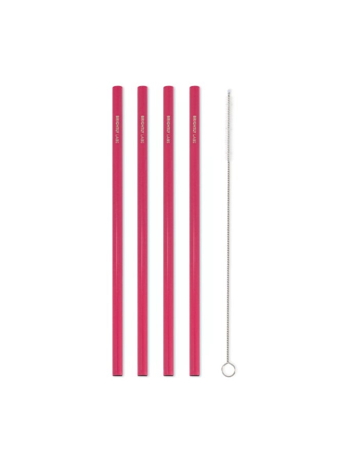 BRIGHTLY LABS Set of 4 Stainless Steel Reusable Metal Drinking Straws with Cleaning Brush - Eco-Friendly, Durable, Hygienic, and Sustainable Alternatives to Plastic Straws  - Image 1
