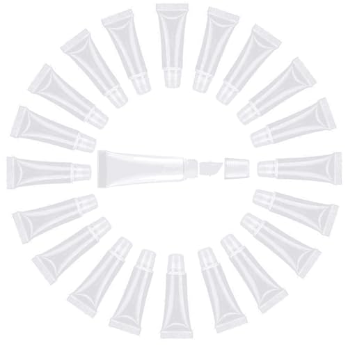 JIAKAI 10ml Mini Clear Refillable Empty Tubes Lip Gloss Balm Container，Soft Tubes Makeup Box，Shampoo Samples Empty Tubes with Screw Cover (20pcs) - Image 1