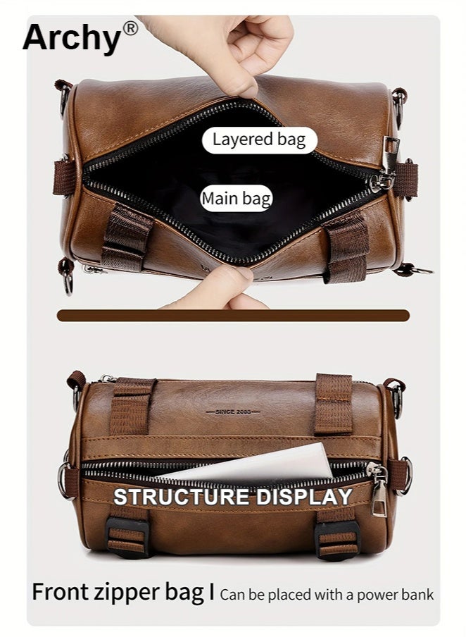 Archy Men's Trendy Crossbody Sling Bag - Premium Waterproof Design, Large Capacity | Vintage Style, Adjustable Dual-Shoulder Strap, Multi-Pocket Organization | Ideal for Daily & Outdoor - Image 3