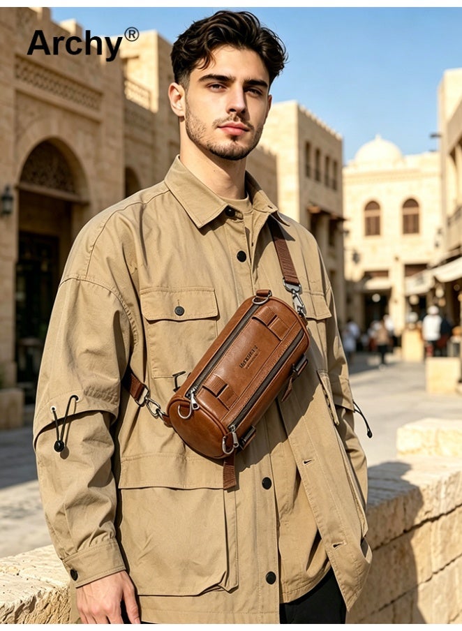 Archy Men's Trendy Crossbody Sling Bag - Premium Waterproof Design, Large Capacity | Vintage Style, Adjustable Dual-Shoulder Strap, Multi-Pocket Organization | Ideal for Daily & Outdoor - Image 1
