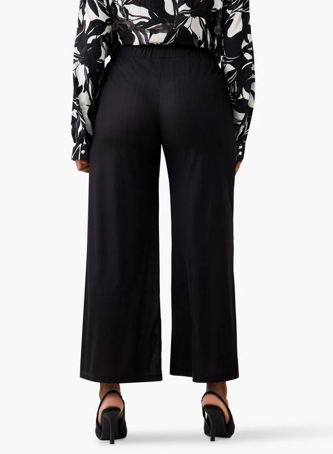 Ulla Popken Plus Size Ulla Popken Textured Wide Leg Pants with Pockets
