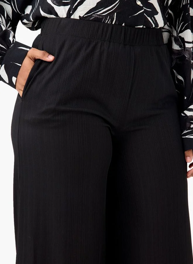 Ulla Popken Plus Size Ulla Popken Textured Wide Leg Pants with Pockets
