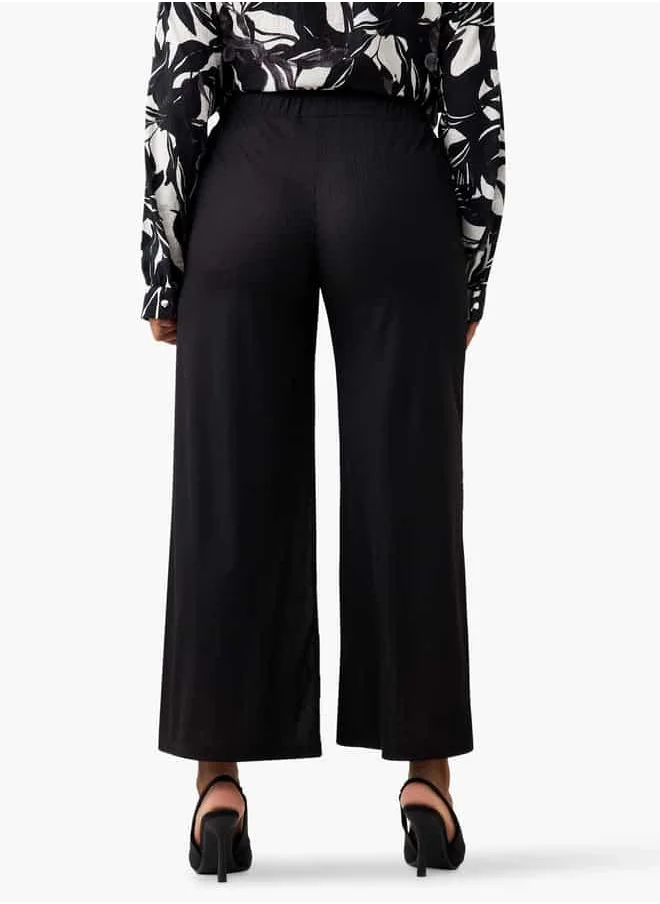 Ulla Popken Plus Size Ulla Popken Textured Wide Leg Pants with Pockets