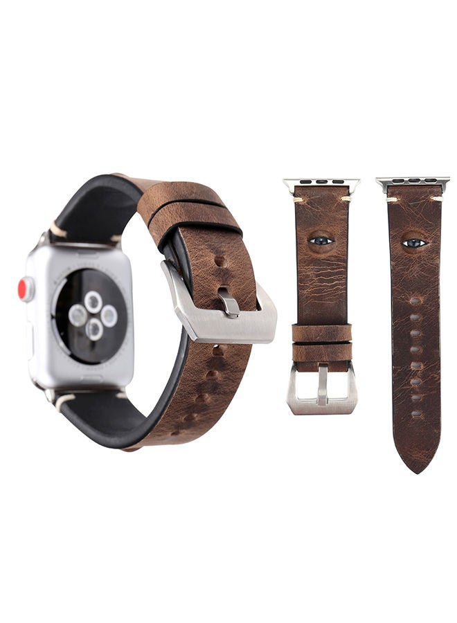 NIBEMINENT Leather Digital Watch Band For Apple Series 3/2/1 42Mm Dark Brown - Image 3