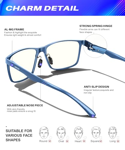 ANYLUV Blue Light Glasses Men/Women, Al-Mg Metal Computer Blue Light Blocking Glasses, Relieve Eyestrain and Eye Protection - Image 3