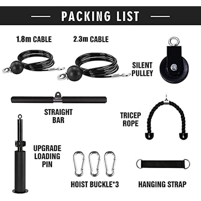rayihni Fitness Lat And Lift Pulley System, Dual Cable Machine(1.8M And 2.3M) With Upgraded Loading Pin For Triceps Pull Down, Biceps Curl, Back, Forearm, Shoulder-Home Gym Equipment - Image 3