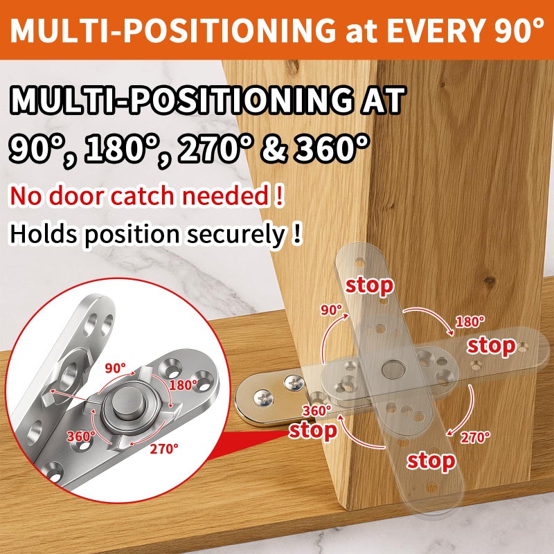 TamBee Heavy Duty Pivot Hinge Hold Open Hidden Door Hinge - 1100 Lbs Load, Locking 90 Degrees, 304 Stainless Steel, Concealed for Secret Doors, Bookshelf Doors and Bookcase Door 4213 - Image 5
