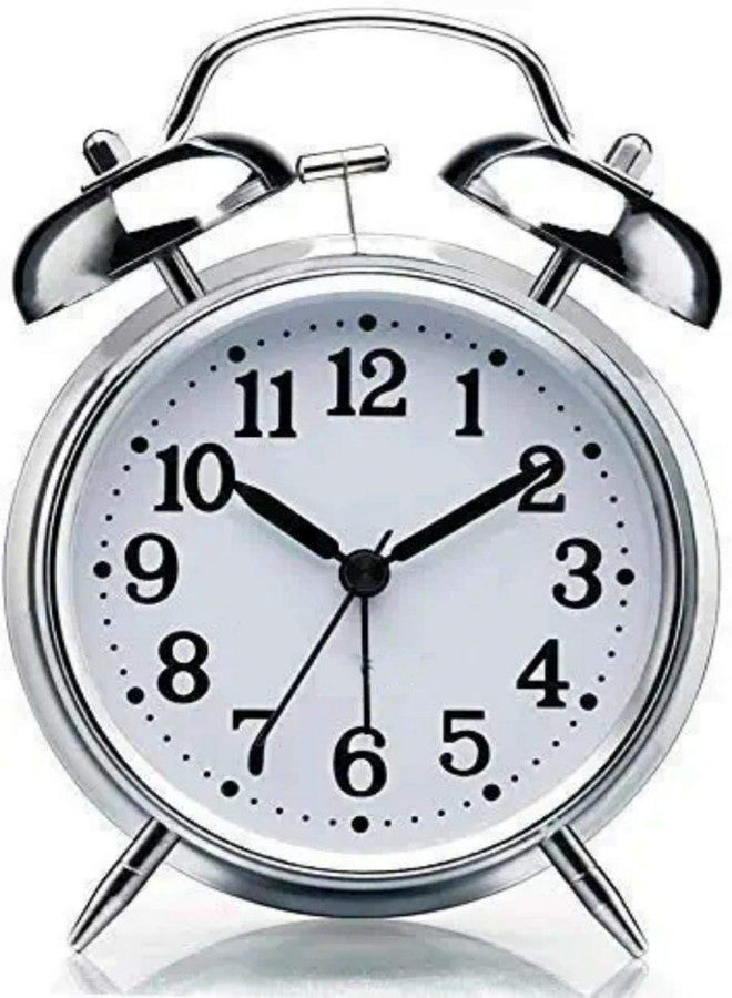 Bletilla Twin Bell Table Alarm Clock with Night LED Light for Student for Kids Bedroom(Silvercolor) - Image 1