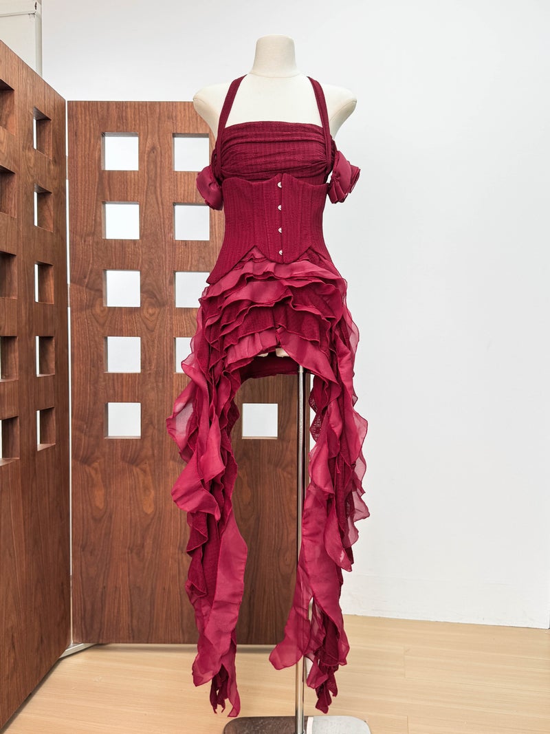 Vietnam Style Halter Neck Ruffle Dress with Tassel, 3-Piece Set - Image 5