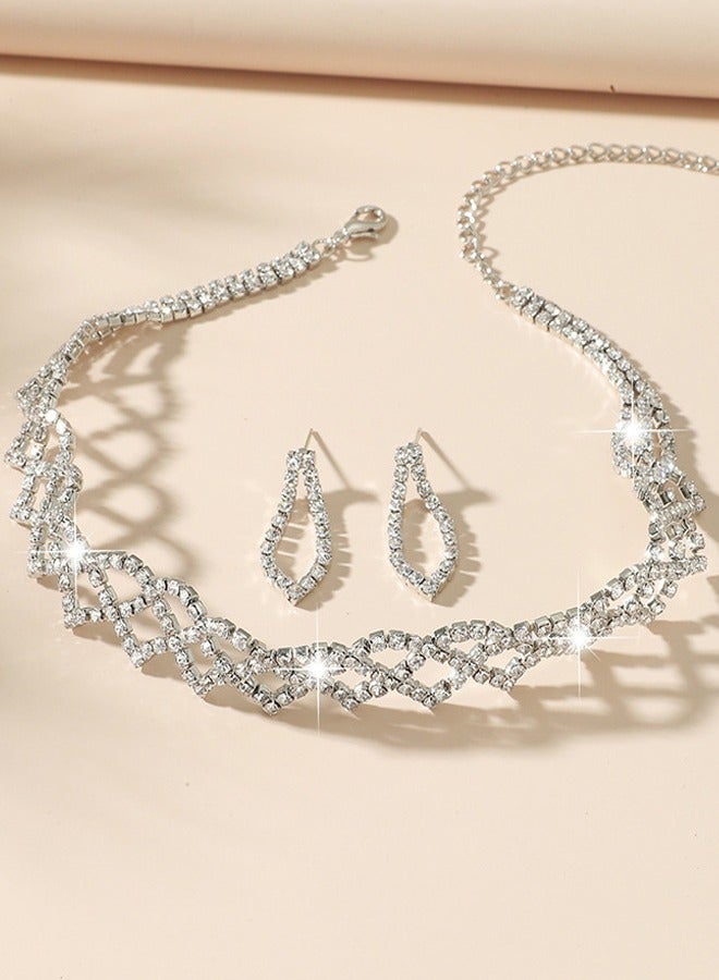 DUNISO 2Piece Necklace and Earrings Set Full Diamond Necklace Crystal Earrings Wedding Bridal Bridesmaid Costume Jewelry Set for Women and Girls Dress Accessories - Image 2