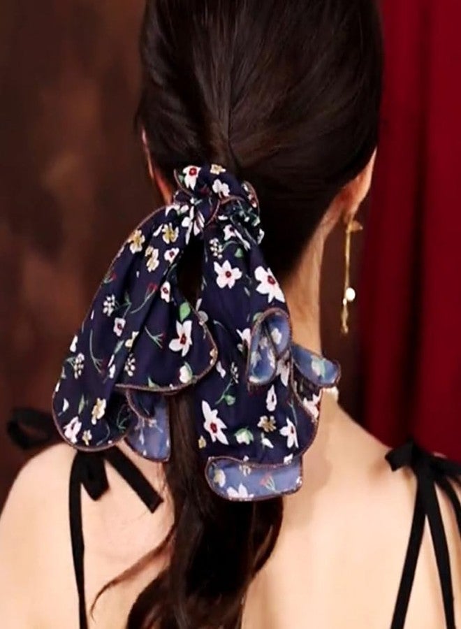 Melodio 2PCS Floral Mesh Bow Hair Scrunchie for Women, Sheer Chiffon Ponytail Holder with Long Ribbons, Flower Decor Hair Tie Elastic Band for Girls, Cute Korean Style Hair Accessory - Image 4
