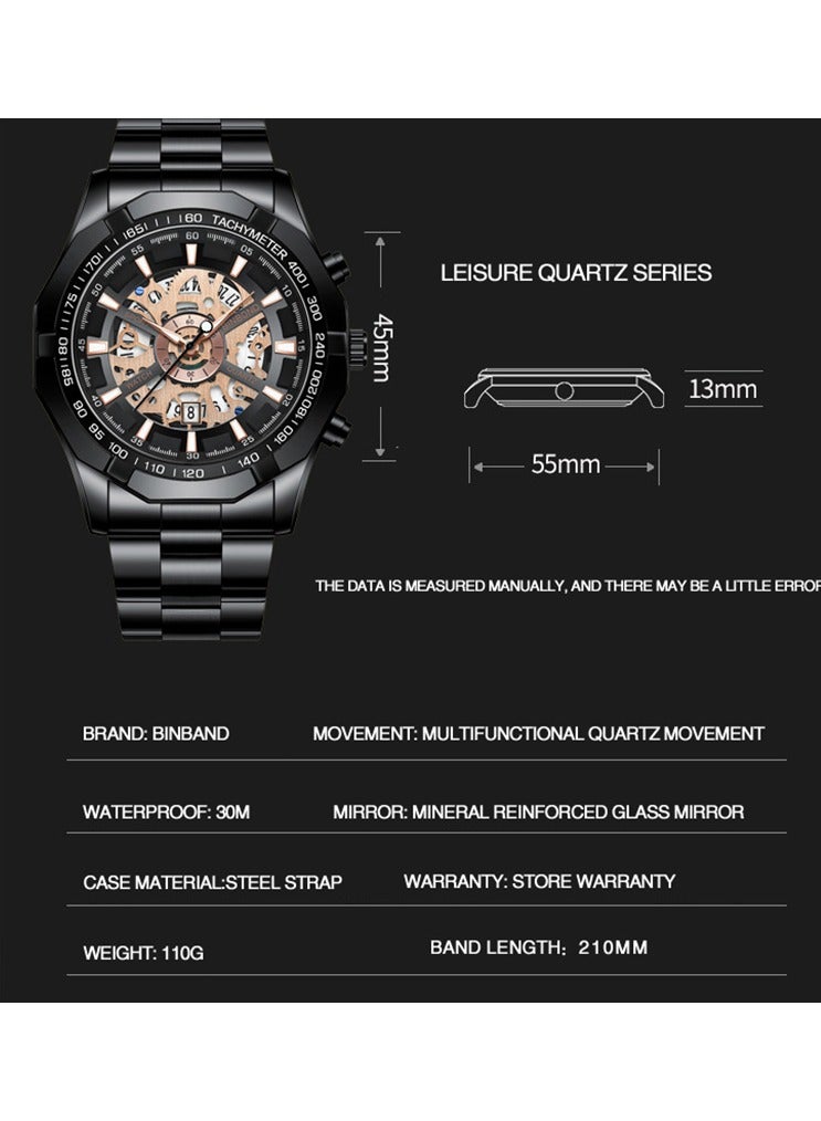 BINBOND Men's Waterproof Fine Steel Quartz Watch Business Date Casual Top Quality Clock - Image 2