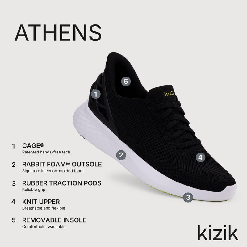 Kizik Slip On Sneakers: Athens - Comfortable All-Day Wear, Hands Free Convenience, Breathable Knit Top, Mens & Womens Walking Shoes with Arch Support - Black,M7.5 / W9 - Image 3