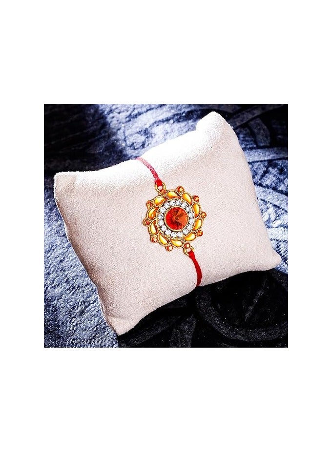 Sukkhi Rakhi Elegant Floral Kundan Designer Gold Plated Premium Rakhi for Brother With Roli Chawal and Greeting Card Rakhi for Bhaiya Rakhi for Men Kundan Rakhi - Image 2