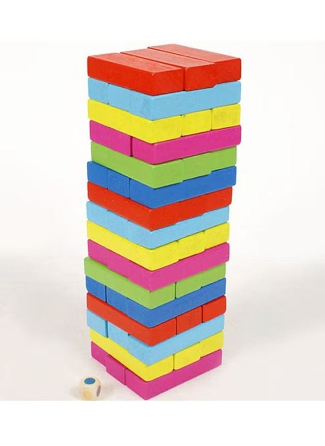 Wood Toys 48-Piece Wooden Coloured Tumbling Tower Toys With Dices 10x10x10cm  - Image 2