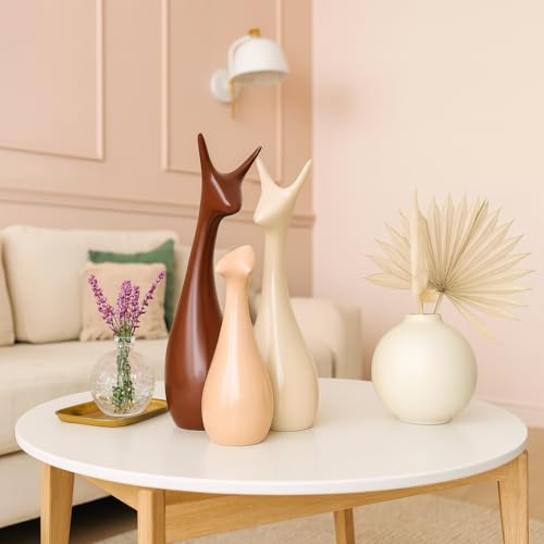 LADROX Home Decor Lucky Deer Statue Family Piano Finish Ceramic Figures - (Set of 3, Brown, Cream Color) - Image 2
