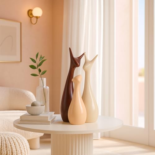 LADROX Home Decor Lucky Deer Statue Family Piano Finish Ceramic Figures - (Set of 3, Brown, Cream Color) - Image 5