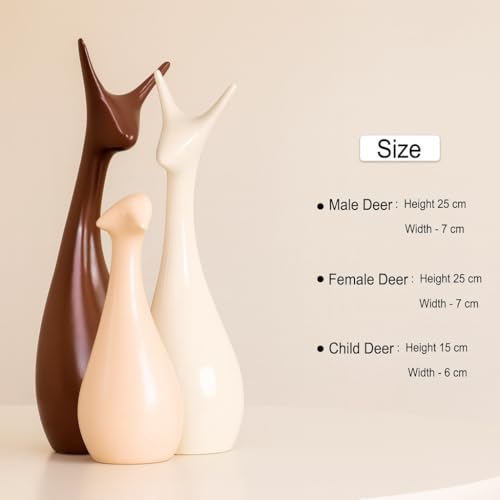 LADROX Home Decor Lucky Deer Statue Family Piano Finish Ceramic Figures - (Set of 3, Brown, Cream Color) - Image 4