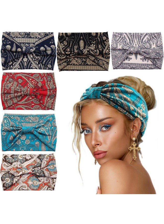 Yeshan Yeshan Wide Headbands for Women Boho Knotted Head Wraps Turbans Non Slip Bandana Headbands Sport Yoga Workout Stretchy Hair bands,Pack of 6 - Image 1