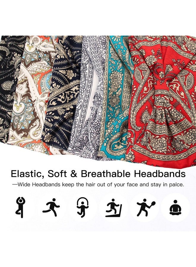 Yeshan Yeshan Wide Headbands for Women Boho Knotted Head Wraps Turbans Non Slip Bandana Headbands Sport Yoga Workout Stretchy Hair bands,Pack of 6 - Image 4