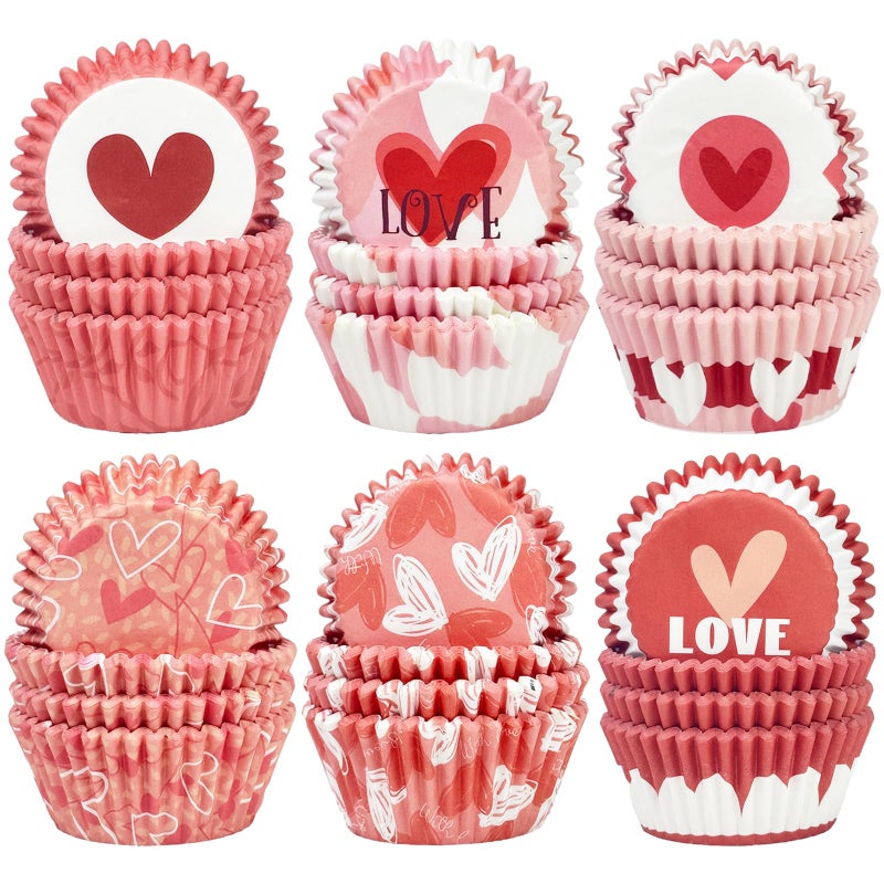 Gcardist Standard 300-Count Cupcake Liners Cupcake Cups Food Grade Pink Valentine 6 Designs Cupcake Papers Baking Cups Cupcake Wrappers (Standard Size)