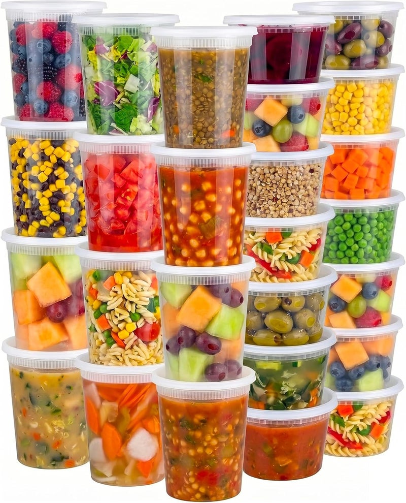 JoyServe 48 Count Takeout Deli Food Containers with Lids - Airtight Food Storage and Meal Prep Containers 24 Each 32 Oz Quarts & 16 oz Pints Size, BPA-Free, Dishwasher, Microwave Safe - Image 1