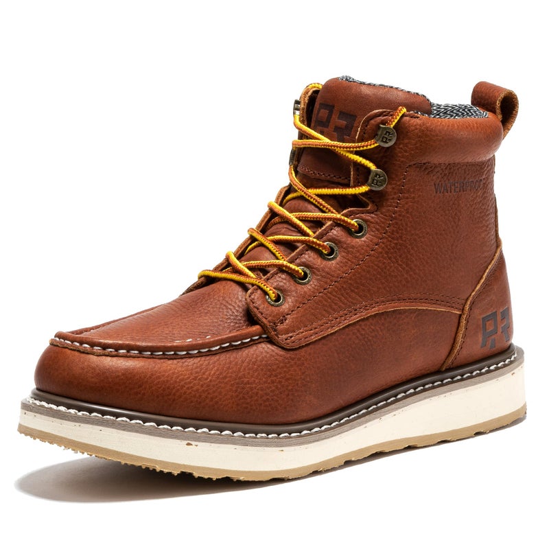 ROCKROOSTER Walker Waterproof Work Boots for Men, 6" Moc Soft Toe Comfort Wedge Rubber Boot, Arch Support Anti-Fatigue Asphalt Boot, Leather Insulated Safety Boots, Electric Hazard (SAP3602 US 10.5) - Image 1