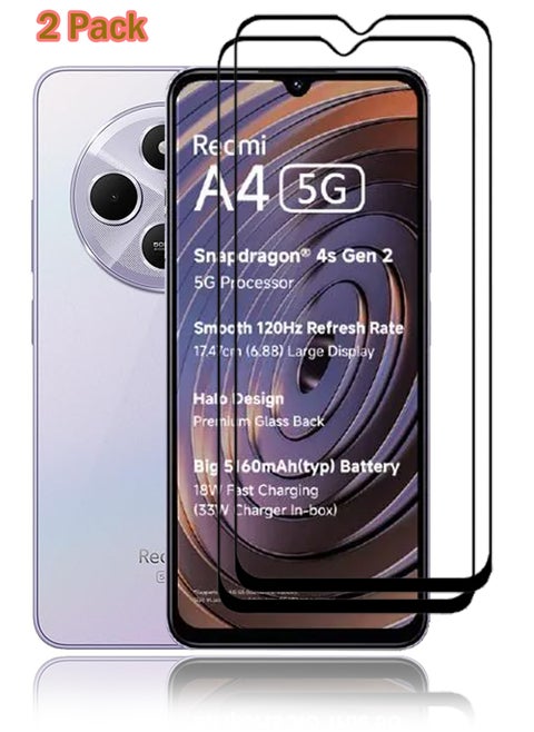 2 Pieces of Xiaomi Redmi A4 Screen Protector – Edge to Edge Tempered Glass Screen Protector, High Transparency, Delicate Touch, Smooth Arc Edges, Easy Installation