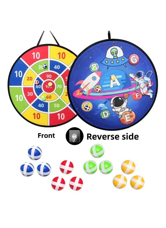 Generic - 73 Children's Sticky Ball Dart Board Steel Ring Foldable Dart Throwing Sticky Ball Plate Parent-child Game Toy-Color:Diameter 66 Double Sided + Black 12 Balls + 2 Hooks + 6 Darts - Image 1