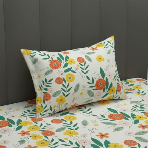 Filymore Flat Single Bed Sheet Floral Design Bedcover with 1 Pillow Cover - 240 TC Soft Microfiber Single bedsheet for Single Size Bed, Bedspread is of White, Pink and Green Color (90x60 inches) - Image 2