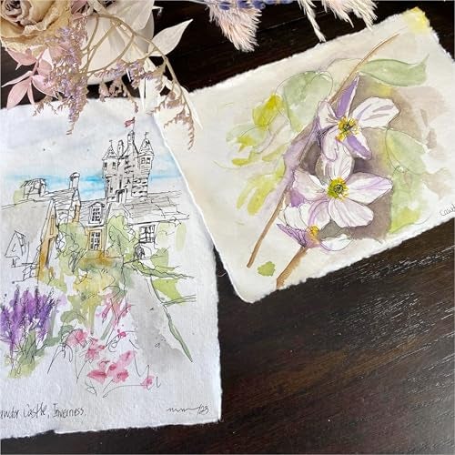 Wanderings Handmade A4 Cream Mixed Media Paper with Deckle Edge - 8.25x11.7-150 GSM - 50 Sheets Colored Cold Press Textured Paper Made with Recycled Cotton for Invitations Crafts Writers Watercolor - Image 5