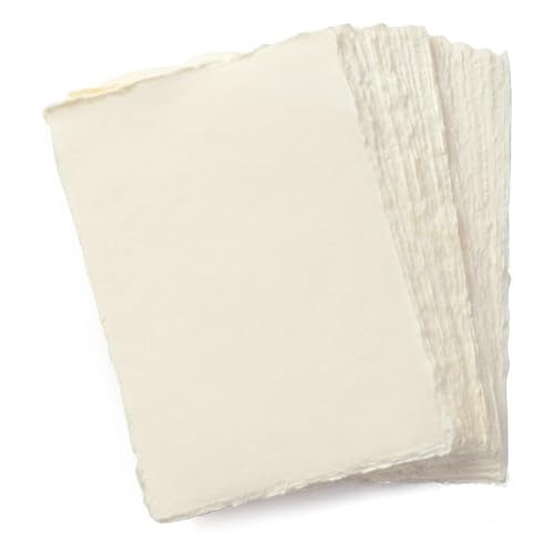 Wanderings Handmade A4 Cream Mixed Media Paper with Deckle Edge - 8.25x11.7-150 GSM - 50 Sheets Colored Cold Press Textured Paper Made with Recycled Cotton for Invitations Crafts Writers Watercolor - Image 1