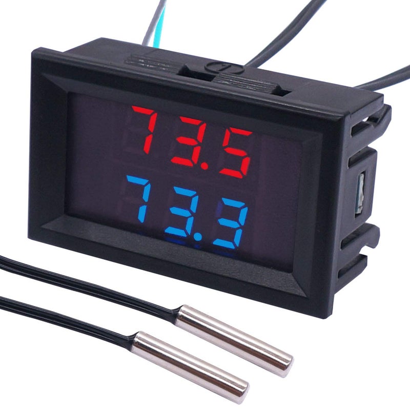 weideer Digital Thermometer Dual LED Display Fahrenheit to Centigrade Adjustable DC 4-28V -67~+248℉/-55～+120℃ High Accuracy Temperature Gauge Sensor with 2 Waterproof NTC Probes K-017 - Image 1