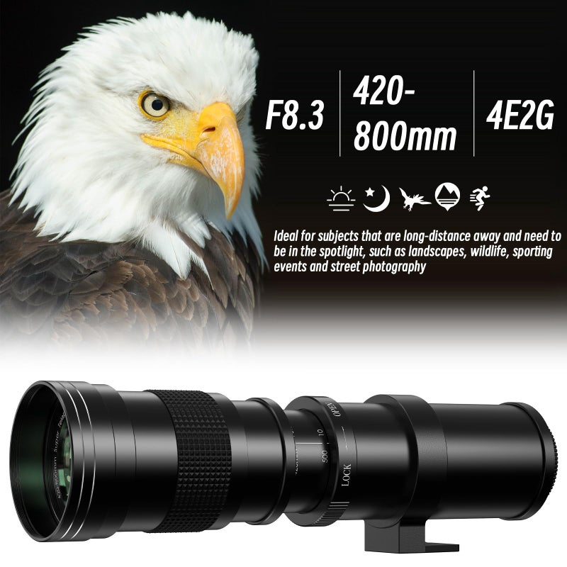 Lightdow EF/EF-S 420-800mm F8.3 Telephoto Zoom Lens(MF) + T-Mount for Canon EOS Rebel T8i/T7i/T7/T6i/T5/T3i/T2i/XSi/SL3/SL2/T100/90D/80D/70D/50D/5D Mark IV/6D II/7D II/1D X III II - Manual DSLR Cameras Lenses - Image 4