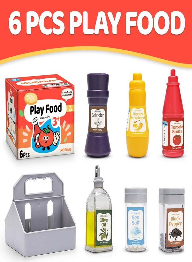 MOEAWS 6 Pcs Condiment Toys with Storage Rack and Gift Box, Play Food Set for Kids Kitchen, Pretend Food Play Kitchen Accessories for Toddler, Preschool Learning Toys for Boy Girl, Pretend Grocery Store - Image 2