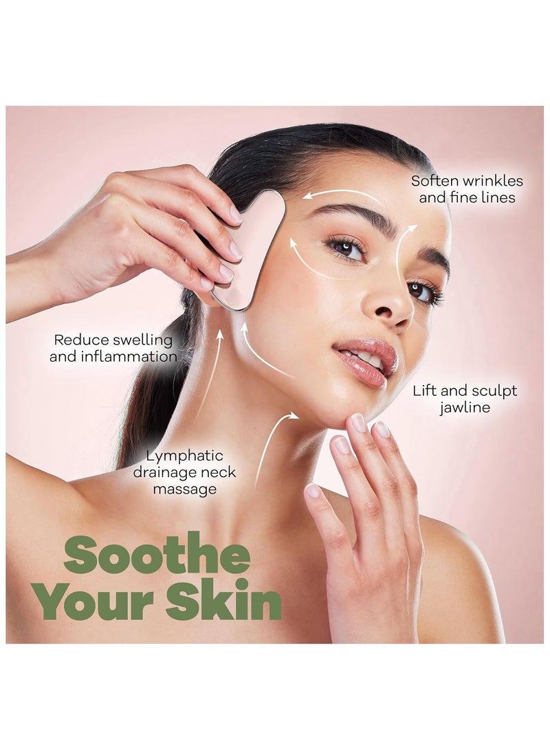 إسكدنيا جوا شا من الفولاذ المقاوم للصدأ - معدن، أدوات جوا شا للوجه من الفولاذ المقاوم للصدأ، تقليل الانتفاخ، التصريف اللمفاوي، شد الوجه، أداة متينة من الفولاذ المقاوم للصدأ جوا شا - Image 5