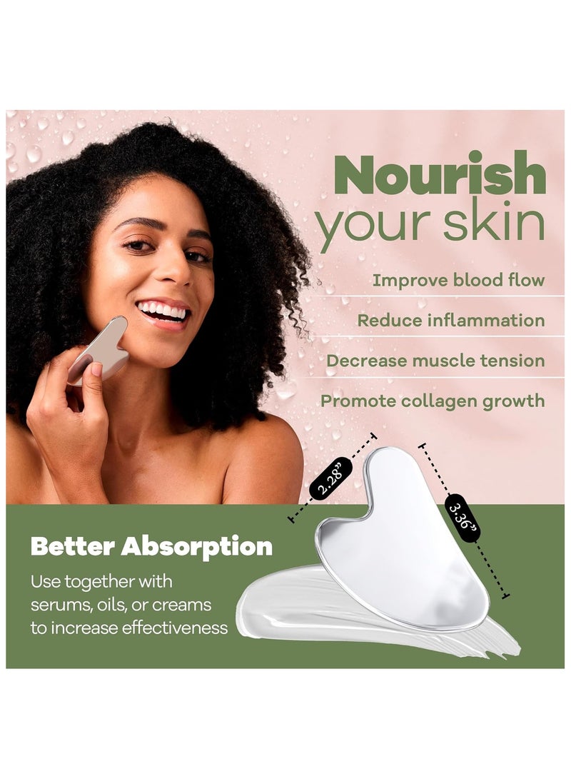 إسكدنيا جوا شا من الفولاذ المقاوم للصدأ - معدن، أدوات جوا شا للوجه من الفولاذ المقاوم للصدأ، تقليل الانتفاخ، التصريف اللمفاوي، شد الوجه، أداة متينة من الفولاذ المقاوم للصدأ جوا شا - Image 3