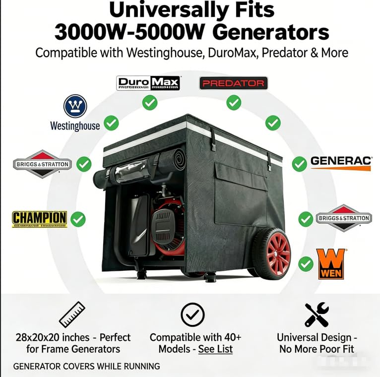 GEHENG Generator Covers While Running 28 L x 20 W x 20 Storm Snow Shield with EVA Window Ventilation Heavy Duty 900D Waterproof Fabric Fits 3000W5000W Generators Honda Champion Westinghouse - Image 3