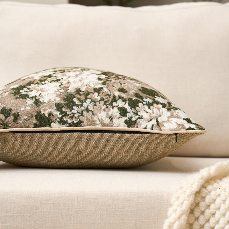 Yangest Neutral Floral Pillow Cover 12 x 20 Inches, Vintage Chenille Rectangle Throw Pillow Cover Soft Decorative Farmhouse Accent Couch Pillow Cover for Living Room Bedroom, Green - Image 3