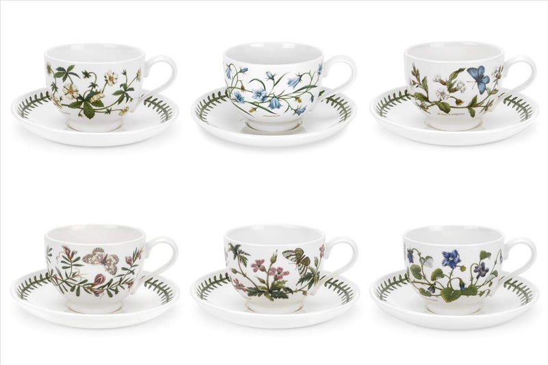 Portmeirion Portmeirion Botanic Garden 7oz Teacup  Saucer Set of 4  Poppy Motif Earthenware Tea Set ChipResistant Glaze  Dishwasher Microwave Freezer Warm Oven Safe  Floral Afternoon Tea Drinkware 