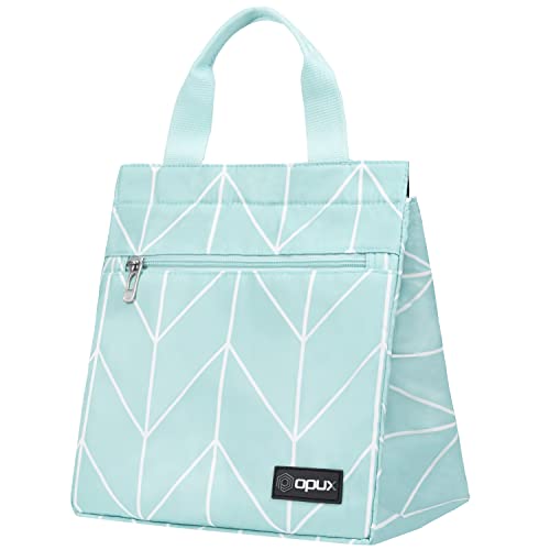 opux Lunch Bag for Women Insulated Lunch Box Tote for Girls Kids Adult School Work Reusable Womens Lunch Tote for Office Travel Cute Small Lunch Tote Fits 12 Cans Chevron Teal - Image 1