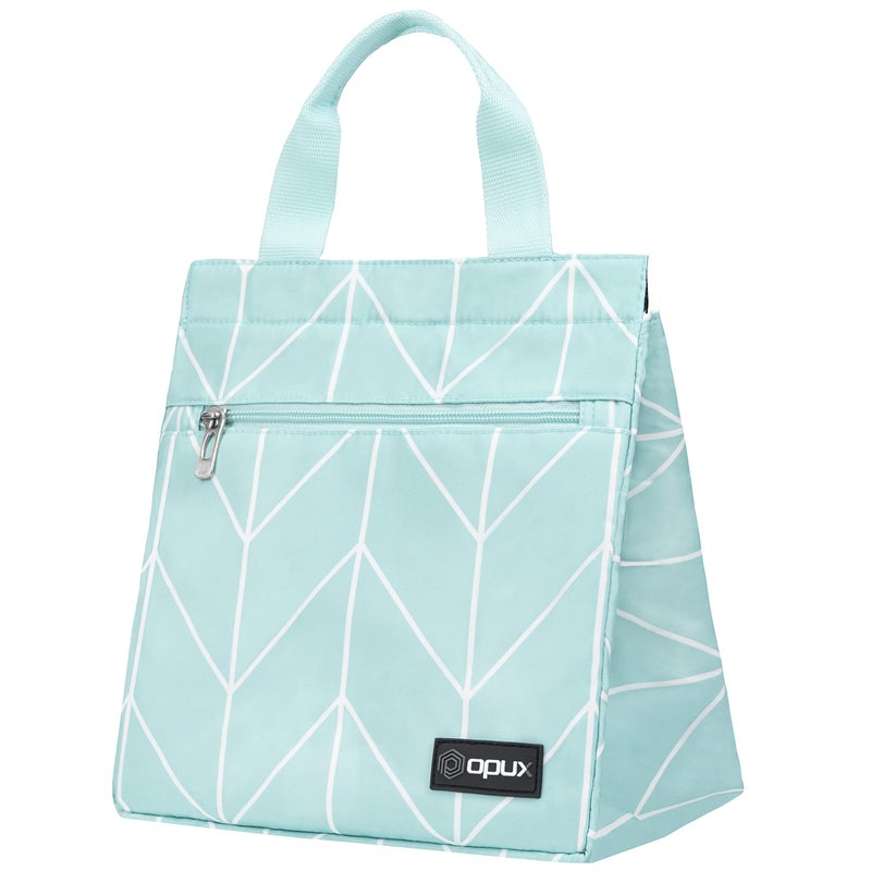 opux Lunch Bag for Women Insulated Lunch Box Tote for Girls Kids Adult School Work Reusable Womens Lunch Tote for Office Travel Cute Small Lunch Tote Fits 12 Cans Chevron Teal - Image 2