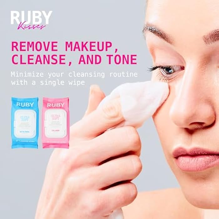 Ruby Kisses Makeup Remover Wipes, Daily Facial Cleanser Towelettes for Waterproof Makeup, Micellar Face Cleansing Wipes for Sensitive Skin, Hydrating & Refreshing, 35 Count (Collagen) - Image 5