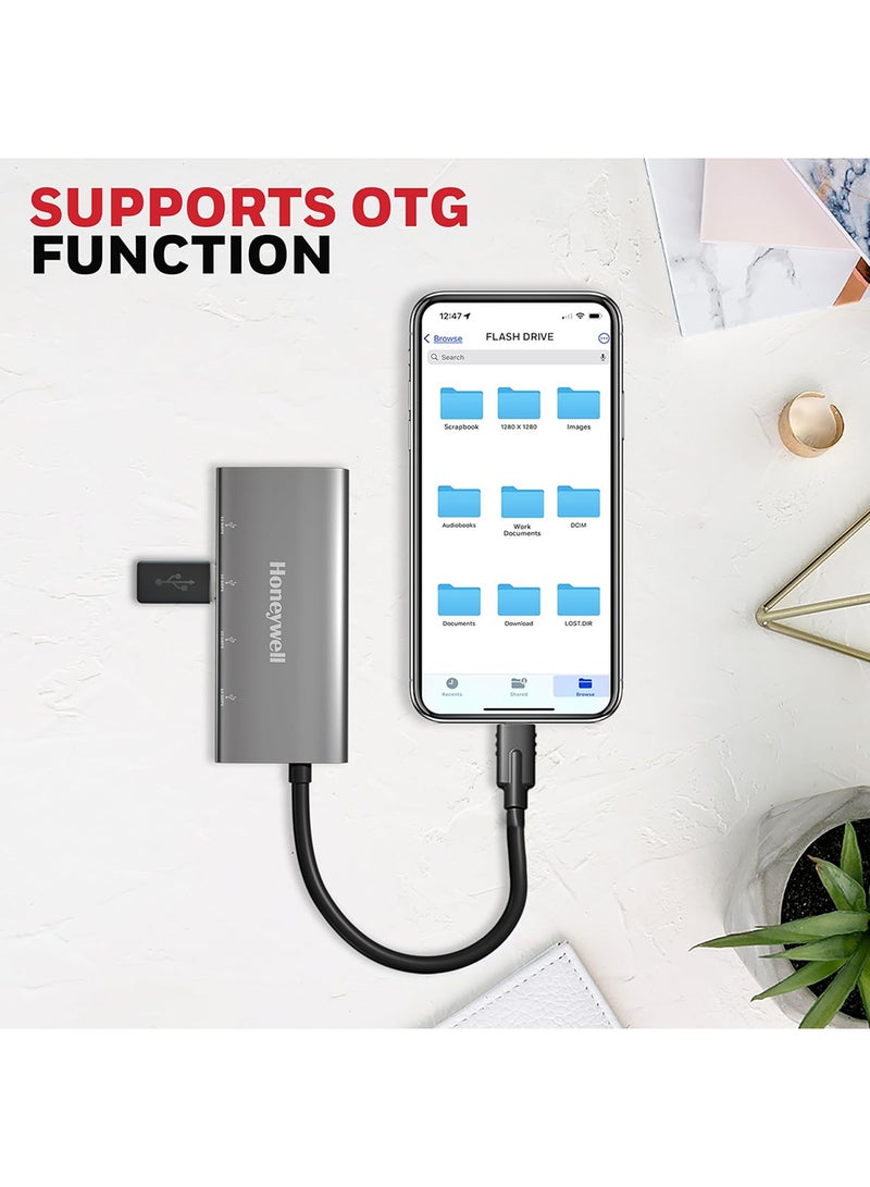 Honeywell Newly Launched Momentum Type C 4 In 1 Hub, 10Gpbs Transfer Speed, 2 Type C & 2 USB 3.2 Gen2 Port, Max Current 3000mA, Easy Plug & Play, Universally Compatible with all Type C Port devices Grey - Image 5