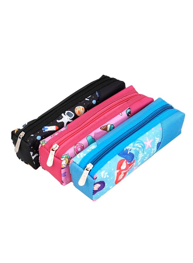 TULMAN Polyester Multipurpose Pencil Pouch Kids B'Day Party Return Gifts to Carry Pencil Pens in Stationery Pouch with Zip Lock Accessories for Boys/Girls/Children (Pack of 3),Multicolor - Image 1