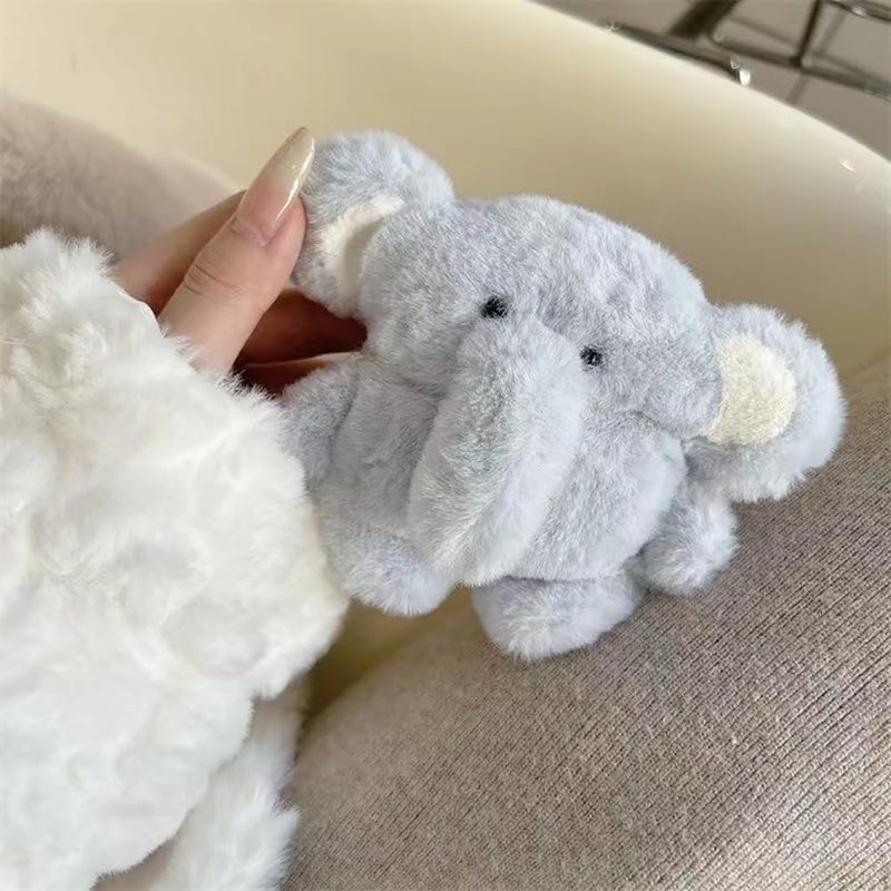 QoKcoahn Cute Cartoon Plush Case for AirPods 4 4rd Generation Case,3D Kawaii Fluffy Blue Elephant Soft Silicone Cover with Keychain Cool Funny Boys Girls Women for AirPods 4 - Image 3