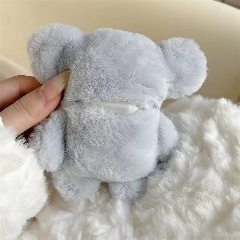 QoKcoahn Cute Cartoon Plush Case for AirPods 4 4rd Generation Case,3D Kawaii Fluffy Blue Elephant Soft Silicone Cover with Keychain Cool Funny Boys Girls Women for AirPods 4 - Image 5