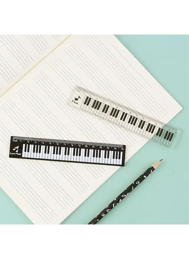 Black Transparent Piano Key Ruler 5 9 Inch Acrylic Measuring Tool With Musical Notes Durable Learning Stationery For Students And Professionals - Image 1