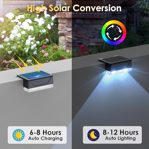 LIANGLOME 12PK Solar Fence Lights Outdoor Waterproof LED - Warm White & RGB 6 Color, Dusk to Dawn Deck Light, IP65 Waterproof Garden Lights for Outside/Backyard/Railing/Step/Patio/Wall - Image 3